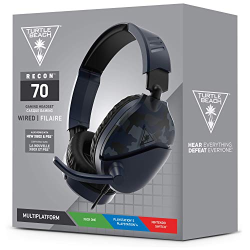 Turtle Beach Recon 70 Multiplatform Gaming Headset for Xbox Series X| S, Xbox One, PS5, PS4, PlayStation, Nintendo Switch, Mobile, and PC with 3.5mm-Flip-to-Mute Mic, 40mm Speakers-Blue Camo