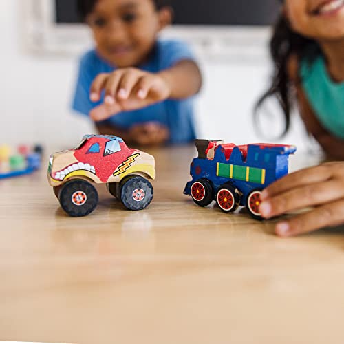 Melissa and Doug Created by Me! Paint and Decorate Your Own Wooden Vehicles Craft Kit For Kids 2 Pack – Monster Truck, Train