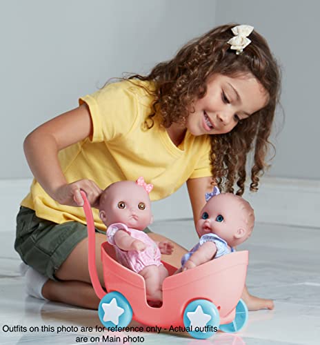 Lil Cutesies TWIN 8.5' All Vinyl Dolls and Stroller Set | Posable and Washable | Removable Outfits |Twin Stroller and Accessory | JC Toys | Ages 2+ , Green