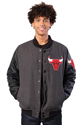 Ultra Game NBA Chicago Bulls Mens Full Zip Classic Varsity Jacket, Charcoal Heather, Medium