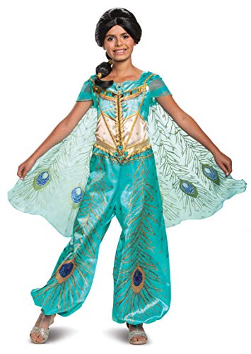 Disguise Disney Princess Jasmine Aladdin Deluxe Girls' Costume, Teal ,Medium (7-8)