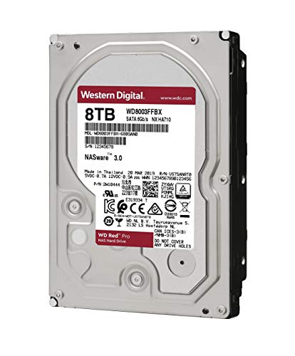 Western Digital 8TB WD Red Pro NAS Internal Hard Drive HDD - 7200 RPM, SATA 6 Gb/s, CMR, 256 MB Cache, 3.5' - WD8003FFBX