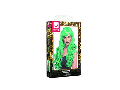 Smiffys Desire Women's Extra Long Curly Wig with Bangs, (Green)