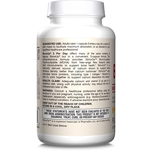 Jarrow Formulas BoneUp Three Per Day - Micronutrient Formula for Bone Health- Includes Natural Sources of Vitamin D3, Vitamin K2 (as MK-7) and Calcium - 90 Capsules - 30 Servings (Packaging May Vary)
