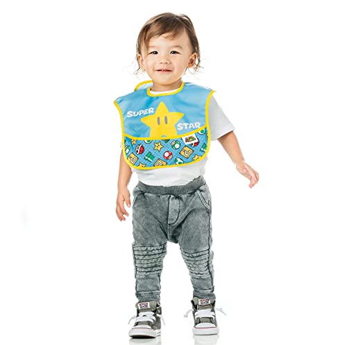 Bumkins Nintendo Super Mario SuperBib, Baby Bib, Waterproof, Washable, Stain and Odor Resistant, 6-24 Months (Pack of 2)