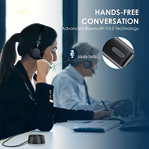 Mopchnic Bluetooth Headset, Wireless Headset with Upgraded Microphone AI Noise Canceling, On Ear Bluetooth Headset with USB Dongle for Office Call Center Skype Zoom Meeting Online Class Trucker