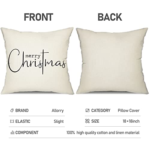 Allorry Christmas Pillow Covers Merry Christmas Throw Pillow Decorative Beige Cotton Cloth Linen Cloth Pillow Cover Sofa Cover Decorative Rectangle Length 18X18 inches