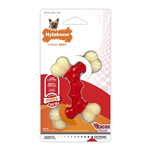 Nylabone Double Bone Power Chew Long-Lasting Dog Toy Bacon X-Small/Petite (1 Count)