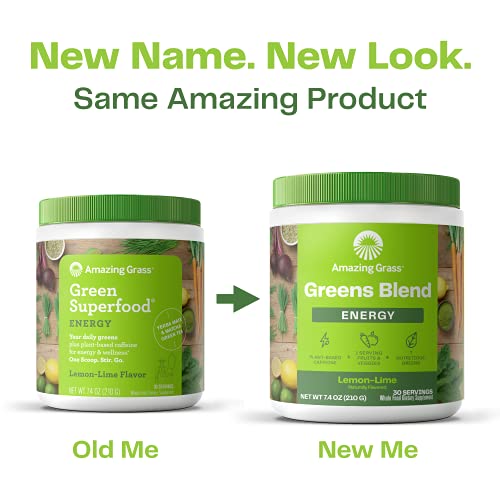Amazing Grass Greens Blend Energy: Smoothie Mix, Super Greens Powder and Plant Based Caffeine with Matcha Green Tea and Beet Root Powder, Lemon Lime, 15 Servings (Packaging May Vary)