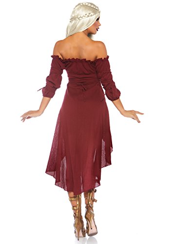 Leg Avenue Women's Size Plus High Low Peasant Dress, Burgundy, 1X / 2X