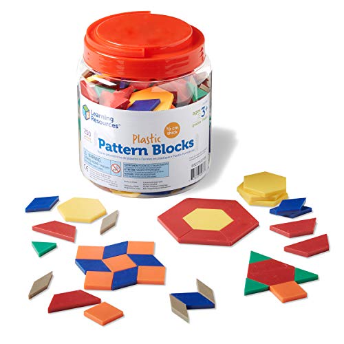 Learning Resources Plastic Pattern Blocks - Set of 250, Ages 3+ Shape Games for Preschoolers, Homeschool Supplies, Preschool Learning Games, Shape Manipulatives for Kids