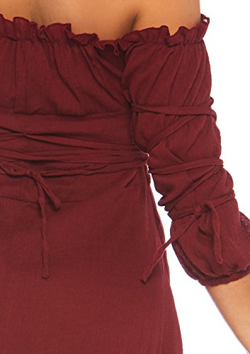Leg Avenue Women's Size Plus High Low Peasant Dress, Burgundy, 1X / 2X