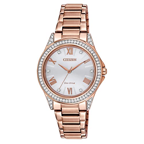 Citizen Women's Eco-Drive Dress Classic Crystal Watch in Rose-tone Stainless Steel, Silver Dial (Model: EM0233-51A)