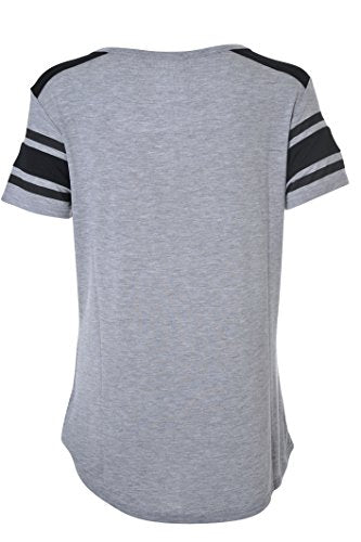 Ultra Game NBA Los Angeles Lakers Womens Box Out Varsity Stripe Tee Shirt, Heather Gray, Large