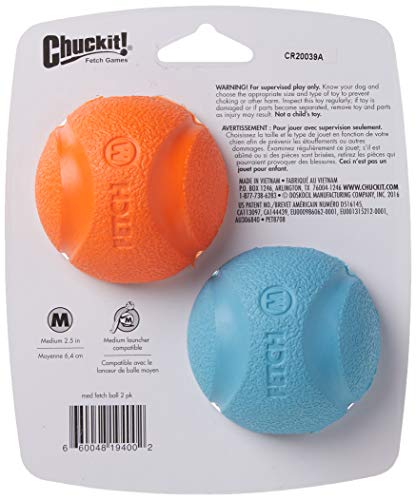 Chuckit! Medium Fetch Ball 2.5', 2 Pack (Colors Vary)