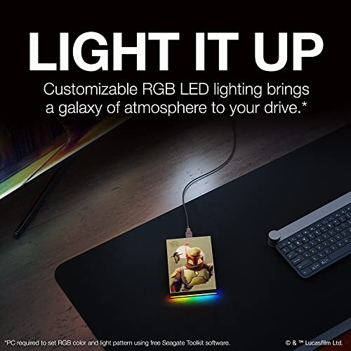 Seagate Boba Fett Drive Special Edition FireCuda External Hard Drive 2TB Officially-Licensed - 2.5 Inch USB 3.2 Gen 1 Red LED RGB lighting with Rescue Services (STKL2000406)