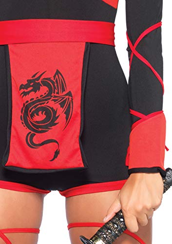 Leg Avenue Women's Standard 3 Pc Dragon Ninja Costume with Romper, Waist Sash, Face Mask, Black/Red, Large