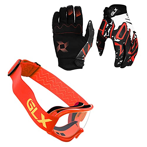 GLX GX623 DOT Kids Youth ATV Off-Road Dirt Bike Motocross Motorcycle Full Face Helmet Combo Gloves Goggles for Boys and Girls (Retro Red, X-Large)