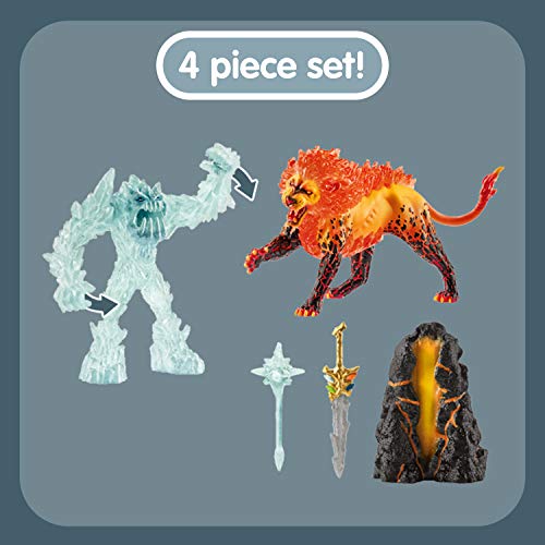 Schleich Eldrador Creatures, Mythical Creatures Toys for Kids, Battle for The Super Weapon Set with Ice Monster and Lava Monster Action Figures, 5 Pieces, Ages 7+