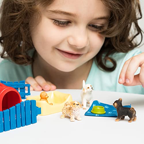 Schleich Farm World, Animal Toys for Kids, Puppy Pen Playset with Dog Figurines and Accessories 13-piece set, Ages 3+