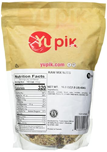 Yupik Raw Mix Nuts, 1 lb, Premium Natural Mixed Nuts with Almonds, Walnuts, Pistachios, Cashews, and Brazil Nuts, Healthy Snack,Brown