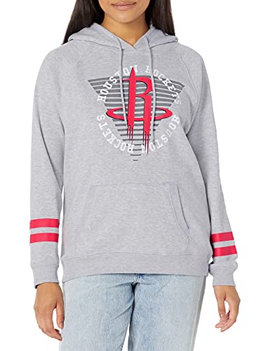 Ultra Game NBA Houston Rockets Womens Soft Fleece Pullover Hoodie Sweatshirt With Varsity Stripe, Heather Gray, Large