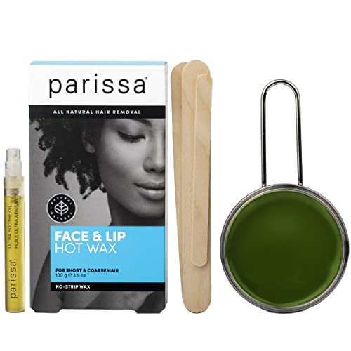 Parissa No-Strip Face and Lip Hot Wax Kit for Short and Coarse Hair Removal At-Home Waxing Kit on Face, Chin, and Upper Lip, Blue