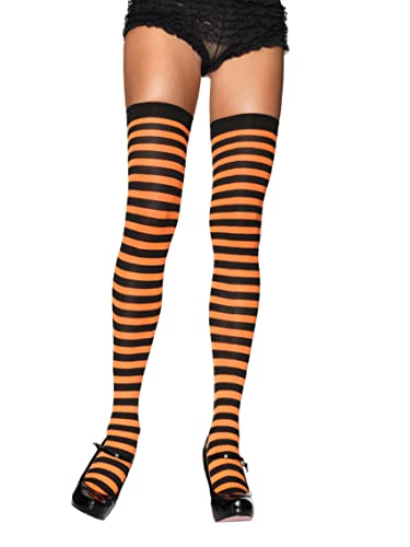 Leg Avenue Women's Nylon Striped Stockings, Black/Neon Orange, One Size