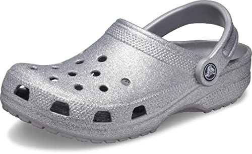 Crocs Unisex-Adult Classic Sparkly Clogs | Metallic and Glitter Shoes for Women, Silver, 4 Women/2 Men
