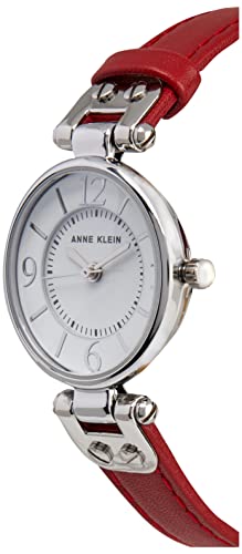 Anne Klein Women's 109443WTRD Silver-Tone White Dial and Red Leather Strap Watch