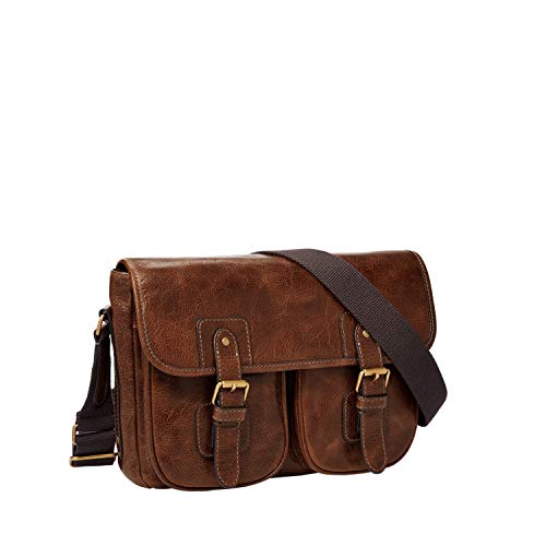 Fossil Men's Greenville Eco Leather Travel Courier Messenger Bag, Cognac , (Model: MBG9557222)