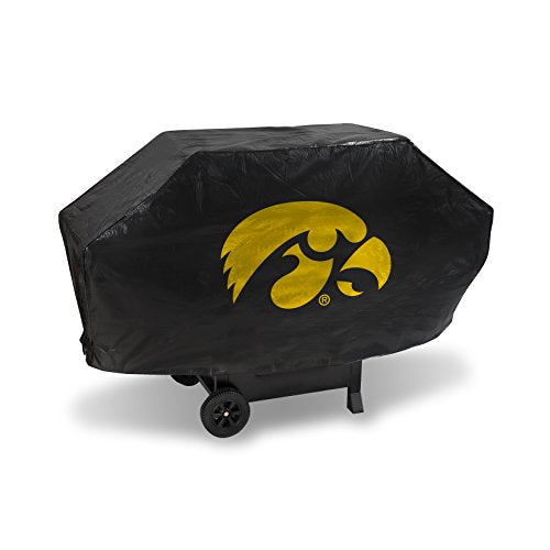 NCAA Rico Industries Iowa Hawkeyes Black Deluxe Grill Cover Deluxe Vinyl Grill Cover - 68' Wide/Heavy Duty/Velcro Staps