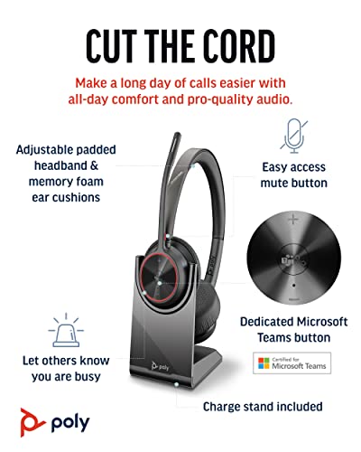 Poly Voyager 4320 UC Wireless Headset and Charge Stand (Plantronics) - Stereo Headphones w/Noise-Canceling Boom Mic - Connect PC/Mac/Mobile via Bluetooth - Microsoft Teams Certified - Amazon Exclusive