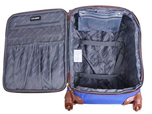 Steve Madden Designer Luggage Collection - Lightweight Softside Expandable Suitcase for Men and Women - Durable 20 Inch Carry On Bag with 4-Rolling Spinner Wheels (Global Blue)