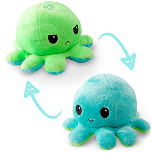 TeeTurtle | The Original Reversible Octopus Plushie | Patented Design | Green and Aqua | Show your mood without saying a word!