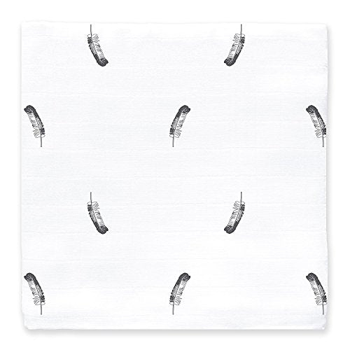 Amazing Baby Muslin Swaddle Blanket, Premium Cotton, Little Feather, Gray and Soft Black, 1 pack
