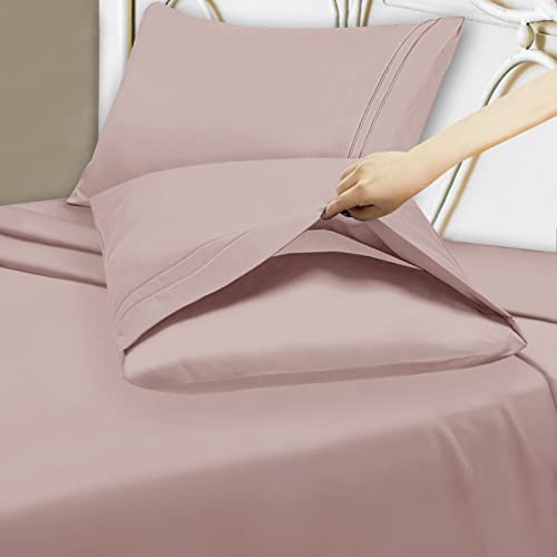 Mejoroom Queen Size Sheet Set - Hotel Luxury 1800 Bedding Sheets and Pillowcases - Deep Pocket Fitted Sheet, Hypoallergenic, Wrinkleand Breathable, Fade Resistant - 4 Piece (Queen, Dusty Pink)