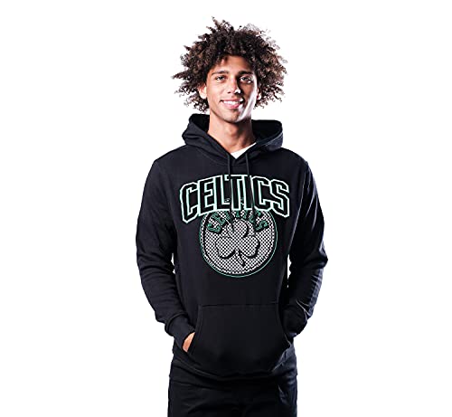 Ultra Game GHM1867F Men's NBA Fleece Hoodie Pullover Sweatshirt Primo Metallic, Boston Celtics, Black, Small