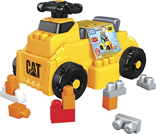 Mega BLOKS Cat Fisher Price Toddler Blocks Building Toy, Large Dump Truck with 11 Pieces and Storage, Yellow, Gift Ideas for Kids