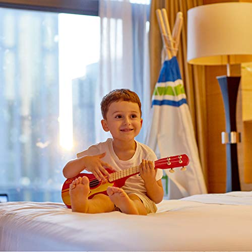 Hape Kid's Wooden Toy Ukulele in Red, L: 21.9, W: 8.1, H: 3 inch
