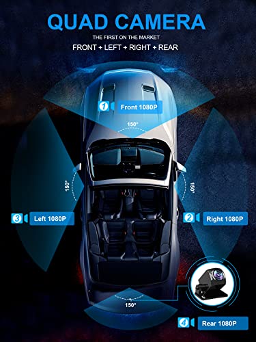 PRUVEEO Dash Cam, 4 Channel Quad Camera Front, Left, Right and Rear, Front and Rear Inside, GPS, 256 Gb Max, Not Include SD Card