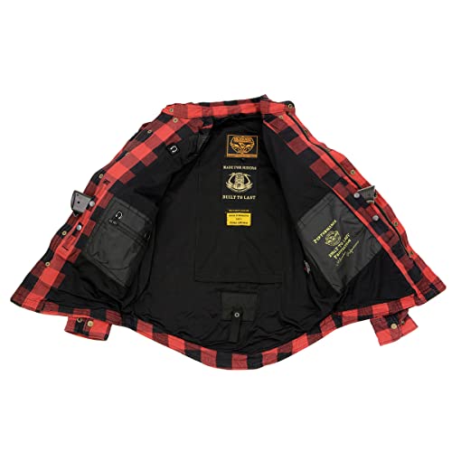 Milwaukee Leather MPM1631 Men's Plaid Flannel Biker Shirt with CE Approved Armor - Reinforced w/Aramid Fiber - 3X-Large Red