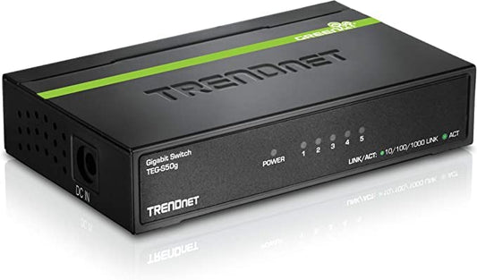 TRENDnet 5-Port Unmanaged Gigabit GREENnet Desktop Metal Switch, Ethernet-Network Switch, 5 x Gigabit Ports, Fanless, 10 Gbps Switching Fabric, Lifetime Protection, Black, TEG-S50g