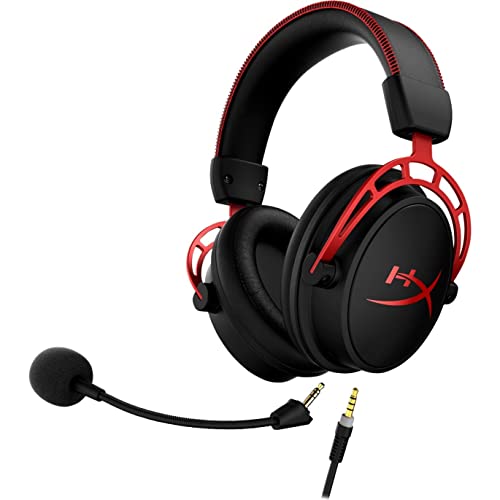 HyperX Cloud Alpha - Gaming Headset, Dual Chamber Drivers, Legendary Comfort, Aluminum Frame, Detachable Microphone, Works on PC, PS4, PS5, Xbox One/ Series X|S, Nintendo Switch and Mobile – Red