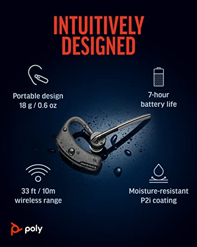 Poly Voyager Legend Wireless Headset (Plantronics) - Single-Ear Bluetooth w/Noise-Canceling Mic - Voice Controls - Mute and Volume Buttons - Ergonomic Design -Connect to Mobile/Tablet via Bluetooth -FFP