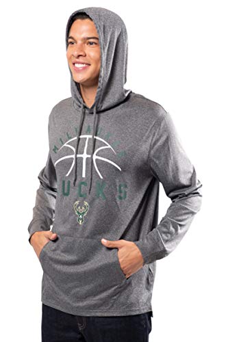 Ultra Game NBA Milwaukee Bucks Mens Super Soft Lightweight Pullover Hoodie, Heather Charcoal , Medium