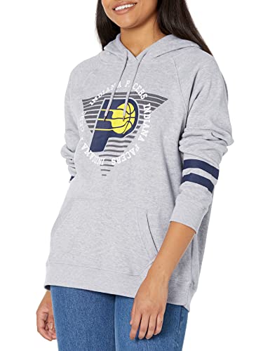 Ultra Game NBA Indiana Pacers Womens Soft Fleece Pullover Hoodie Sweatshirt With Varsity Stripe, Heather Gray, Large