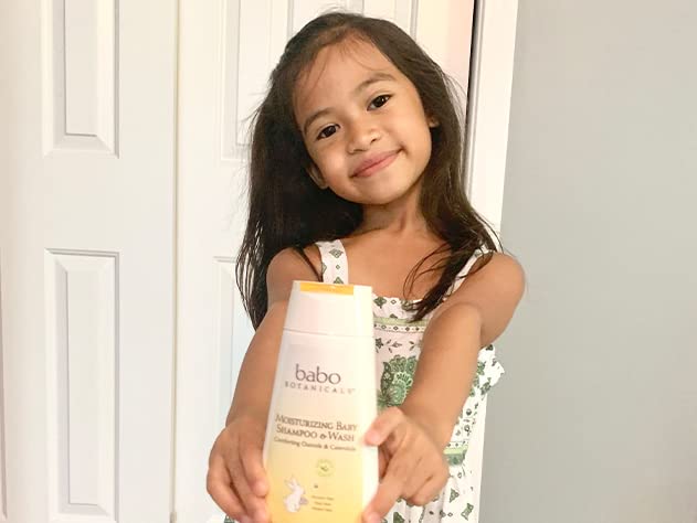 Babo Botanicals Moisturizing Plant-Based 2-in-1 Shampoo and Wash - with Organic Calendula and Oat Milk - For Babies, Kids and Adults with Sensitive or Dry Skin and Scalp - Hypoallergenic and Vegan - 8 fl. oz.