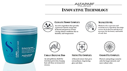 Alfaparf Milano Semi Di Lino Curls Enhancing Mask for Wavy and Curly Hair - Hydrates and Nourishes - Reduces Frizz - Protects Against Humidity - Vegan-Friendly Formula - 16.9 oz.