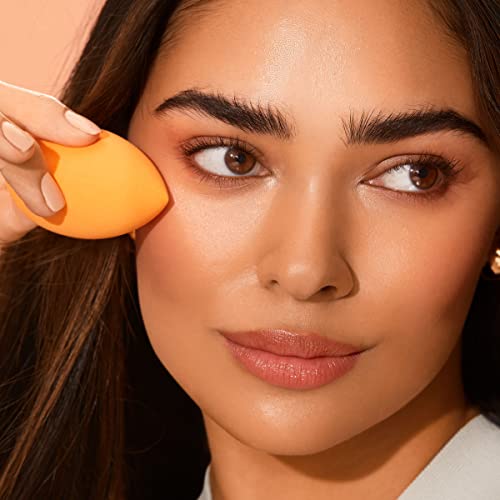 Real Techniques Miracle Complexion Sponge, Makeup Blending Sponge, For Foundation, Offers Light To Medium Coverage, Natural, Dewy Makeup, Orange Sponge, Latex-Free Foam, 4 Count